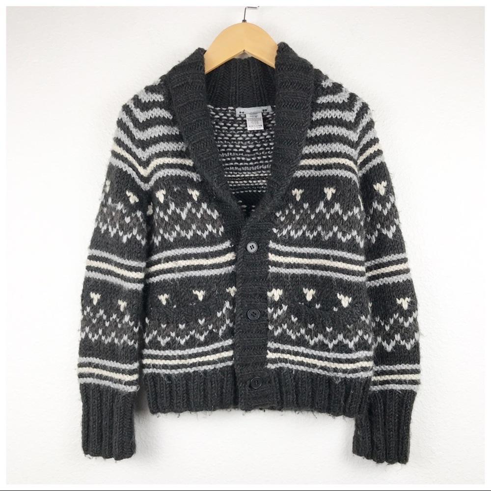 Bonpoint‎ Gray Printed Chunky Knit Cardigan Size 6
